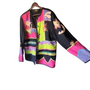 Vintage Women's Patchwork Jacket Colorful Artsy Hippie Size XL Festival